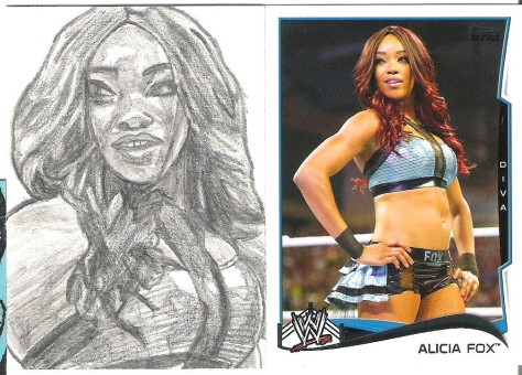 Alicia Fox Sketch Card drawn from her 2014 Topps WWE base card..