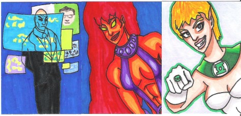 Lex Luthor, Starfire, and Green Lantern Arisia sketch cards..