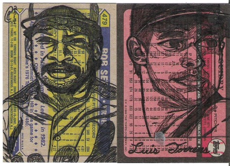 Expos Legend Tim Raines and Yankees prospect Luis Torrens repurposed sketch cards..